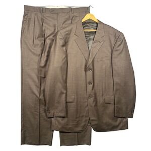 Rossellini Suit Mens 48L Brown 100% Virgin Wool Super 120s Pleated Milan Italy